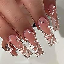 Pink Fake Nails, Square Press On Nails, Press On Nails Long, Fake Nails With Glue, Pearl Pink, Nails Long, Stick On Nails, Beauty Nail, Nail Arts