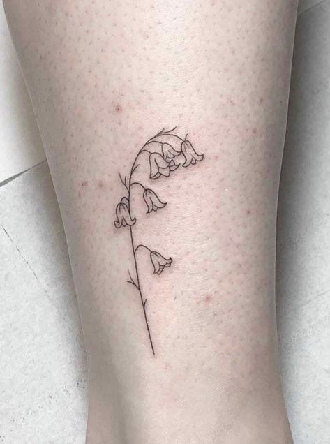 Fine Line Tattoo Lily Of The Valley, Fine Line Bluebell Tattoo, Jacaranda Flower Tattoo, Harebell Flower Tattoo, Lily Of The Valley Tattoo Minimalist, Hyacinth Tattoo, Bluebell Tattoo, Blue Flower Tattoos, Earthy Tattoos