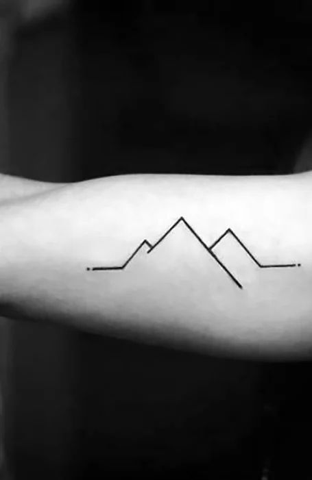 Minimalist Mountain Tattoo Geometric, Mile Marker Tattoo, Consistency Tattoo Symbol, Consistency Tattoo Ideas, Mountain Tattoo Simple Minimalist, Consistency Tattoo, Simple Tattoos Ideas, Geology Tattoo, Peak Tattoo