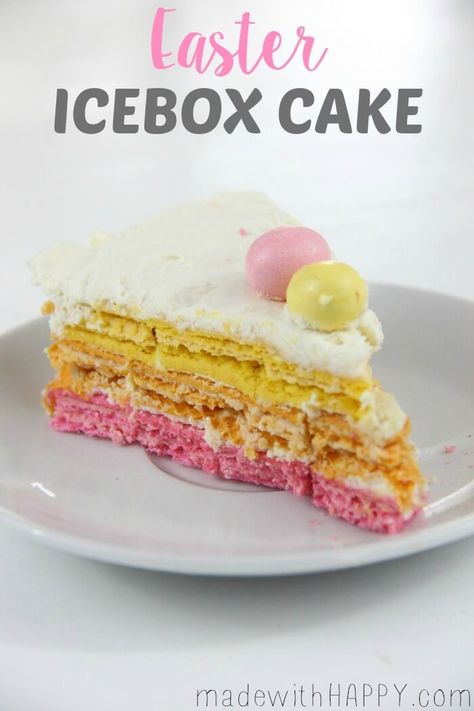 Spring Rainbow Icebox Cake | Easter Dessert | Bright Colored Icebox Cake | Cream Cheese Cake | www.madewithHAPPY.com Oreo Icebox Cake, Cooking Crafts, Easter Foods, Easter Cooking, Cake Easter, Spring Rainbow, Easy Easter Treats, Spring Food, Easter Sweets