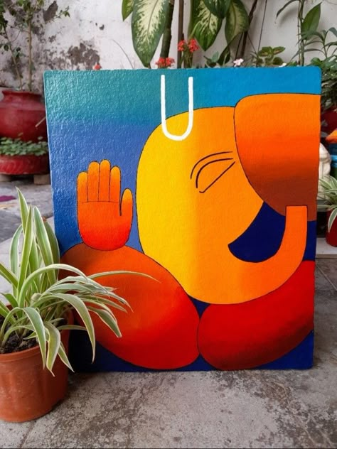 Acrylic painting Ganpati Modern Art Painting, Ganesh Simple Painting, Small Canvas Art Ganesha, Ganesh Ji Abstract Painting, Acrylic Painting Canvas Simple, Ganesh Art Paintings Abstract, Easy Ganesha Painting Canvas, Ganesh Acrylic Painting Canvas, Ganesh Ji Painting Easy