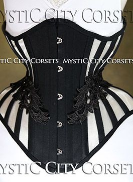 Mystic City MCC60 Black Cotton with Silver Mesh and Black Lace Applique Corset And Jeans, Custom Corsets, Best Corset, Bra Sewing Pattern, Cincher Corset, Long Sleeve Bridal Gown, Corset Sewing Pattern, Corset Costumes, Goth Glam