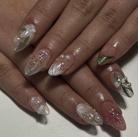 Spring Vibe Nails, Monet Inspired Nails, Natural Flower Nails, Simple Gel Nail Art, Fairytale Nails, Tokyo Nails, Makeup Photoshop, Elegant Touch Nails, Garden Nails