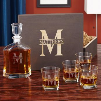 Oakmont Custom Decanter and Whiskey Glass Set Personalized Whiskey Decanter Set, Whiskey Gift Set, Glass Whiskey Decanter, Personalized Whiskey Decanter, Whisky Set, Home Wet Bar, Whiskey Decanter Set, Whiskey Lover Gifts, Wood Gift Box