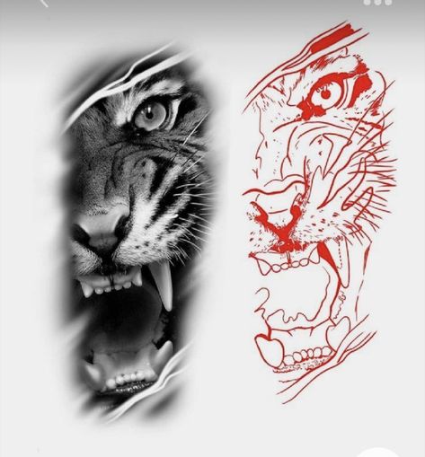 Tiger Tattoo For Men, Jungle Tattoo Design, Tattoo Outline Drawing Stencil, Half Sleeve Tattoos Sketches, Tiger Head Tattoo, Ink Tattoo Design, Animal Stencils, Lion Art Tattoo, Japanese Tiger Tattoo