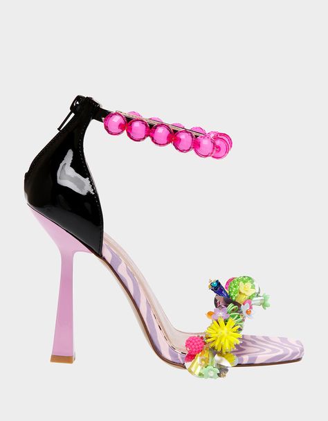 CLOONEY PINK MULTI - SHOES - Betsey Johnson Betsey Johnson Heels, Rainbow Blocks, Jewel Dress, Beaded Ankle, Rhinestone High Heels, Ankle Strap Block Heel, Popular Handbags, Floral Heels, Betsey Johnson Shoes