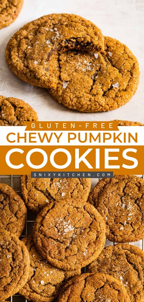 These Chewy Gluten-free Pumpkin Cookies are easy pumpkin desserts with crisp edges and chewy gooey middles. These homemade cookies make a great addition to your Fall dessert recipes. Save this pin! Easy Pumpkin Desserts, Cookies With Walnuts, Easy Thanksgiving Dessert, Gluten Free Pumpkin Cookies, Gluten Free Fall Recipes, Soft Cookies, Pumpkin Recipes Easy, Fall Baking Recipes, Easy Gluten Free Desserts