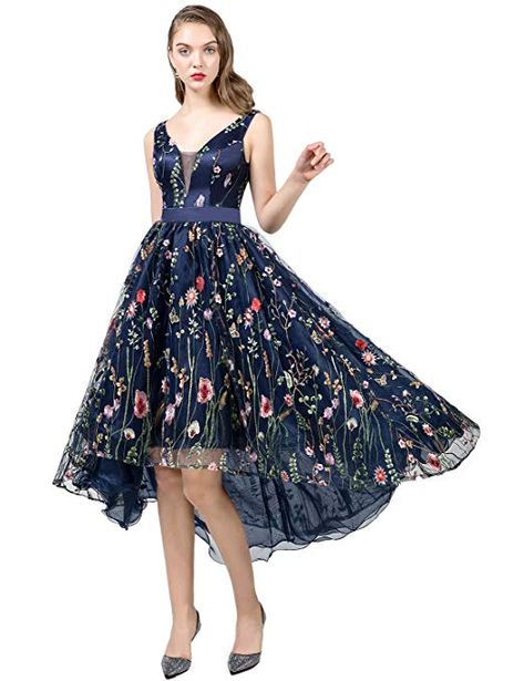 Empire Waist Homecoming Dress, Floral Print Prom Dress, Floral Homecoming Dresses, Black High Low Dress, Branded Apparel, Flower Prom Dress, Junior Party Dresses, V Neck Prom Dresses, Prom Dresses 2019