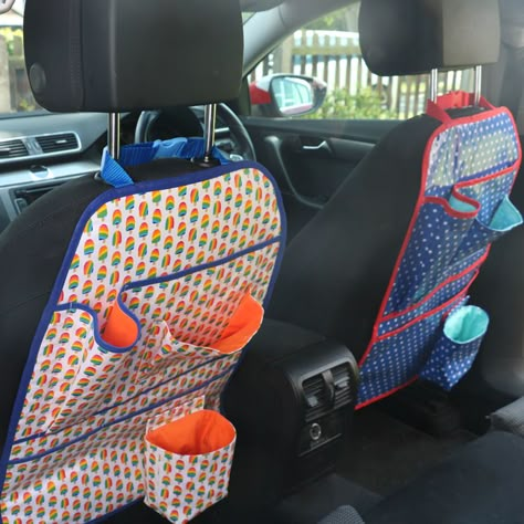 Back Of Car Seat Organizer Diy, Back Of Seat Car Organizer Diy, Car Seat Organizer Diy Pattern, Car Seat Organizer Diy, Car Organization Diy, Car Caddy, Custom Car Seats, Auto Camping, Car Seat Organizer