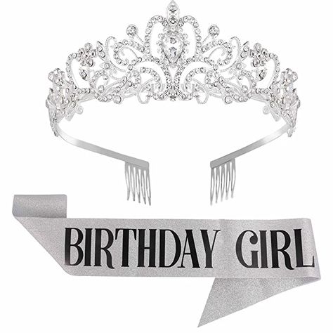 Happy Birthday Crown, Hot Pink Birthday, Birthday Tiara, Birthday Sash, Crown For Women, Party Hair Accessories, Party Headband, Birthday Queen, Rhinestone Tiara