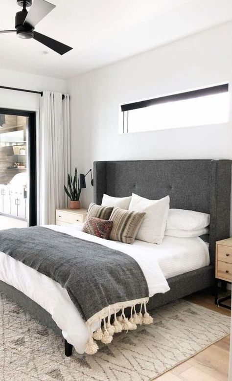 59+ New trend modern Bedroom Design Ideas for 2020 - Page 49 of 59 - Cool Women Blog Gray Bed, Grey Headboard, Master Bedrooms Decor, Contemporary Bedroom, White Bedroom, Modern Bed, Johannesburg, Minimalist Bedroom, Nottingham