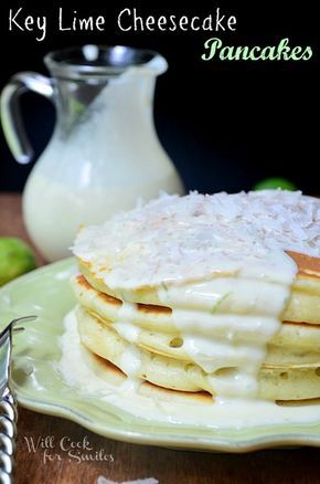 Creative Pancake Recipes, Key Lime Recipes, Cheesecake Pancakes, Will Cook For Smiles, Key Lime Cheesecake, Lime Recipes, Lime Cheesecake, What's For Breakfast, Breakfast Pancakes