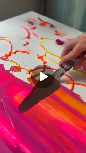 Victoria Barnhill on Instagram: "✨That 2nd clip 😍 The fluorescent color popping through is so satisfying! I love showing the full paint spreading videos, uncut and unedited, and in real time. My painting process is very relaxed and it’s in these clip that I get to share my painting mood & mindset with you all.   On this piece I’m using a combination of bright colors for the base of this new tropical landscape painting. I’m using the biggest palette knife I own (basically a cake server) to spread the paint. I also added some fluorescents to the regular colors to add a pop of brightness, which is what I typically do for my tropical pieces. Stay tuned to see what this background becomes! 🌴  . . . . . #artprocess #painting #art #artworks #abstractart #abstractpainting #painter #acrylicpainti Victoria Barnhill Art, Tropical Landscape Painting, Fluorescent Painting, Asmr Aesthetic, Painting Mood, Color Combinations Paint, Palette Knife Art, Tropical Landscape, Canvas Drawings