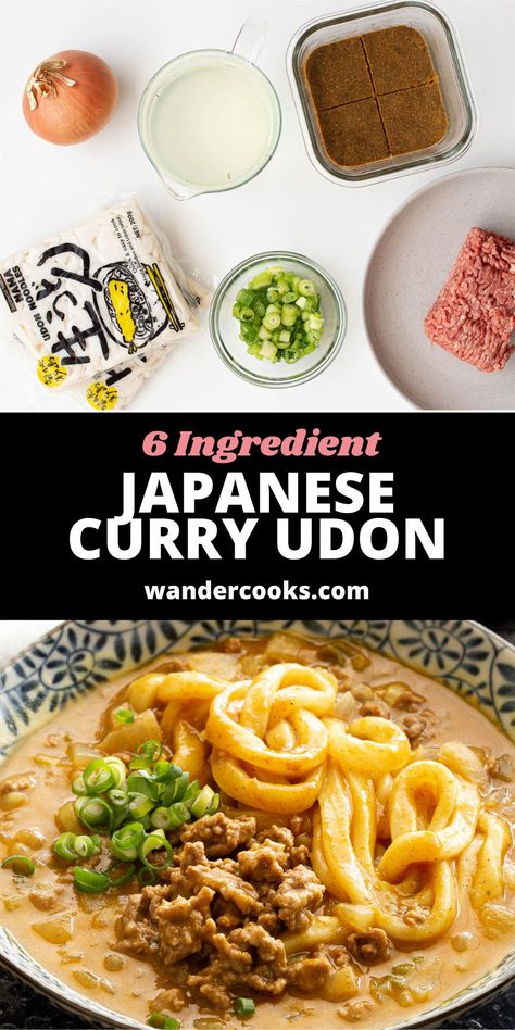 Warm up with a big bowl of spicy homemade Curry Udon. This Japanese classic is super quick (just 15 minutes!) AND only 7 ingredients! Japanese Curry Noodles, Japanese Curry Ramen, Curry Udon Recipe, Japanese Curry Udon, Donabe Pot Recipe, Cheap Japanese Recipes, Japanese Dinner Ideas, Easy Udon Noodle Recipe, Authentic Japanese Recipes