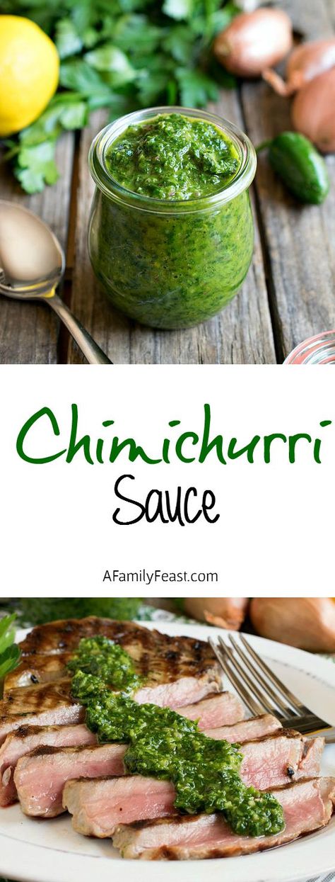 Chimichurri - A simple, fresh and fantastic sauce that is delicious served with grilled steaks. Steak And Chimichurri Sauce, Simple Chimichurri Sauce, Quick Chimichurri Sauce, Chimichurri Sauce Argentina, Colombian Chimichurri Sauce, Grilled Steaks, Chimichurri Sauce Recipe, Chimichurri Recipe, Chimichurri Sauce