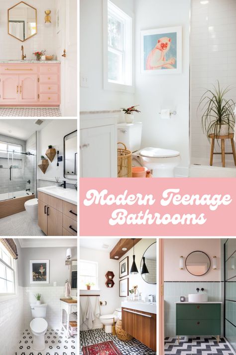 87+ Aesthetic Teen Bathroom Ideas - momma teen Fun Hall Bathroom Ideas, Youth Bathroom Ideas, Daughter Bathroom Ideas, Teenage Bathroom Decor, Bathroom For Teenagers Girl, Small Teen Bathroom Ideas, Girlie Bathrooms, Teens Bathroom Ideas, Young Adult Bathroom Ideas