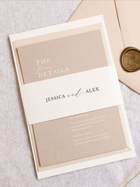 Menu Wedding Invitation, Modern Neutral Wedding Invitation, Wedding Invites Minimal, Champagne Wedding Invitations Elegant, Beige Wedding Invites, Wedding Cards Minimalist, Wedding Invitations Stacked, Elegant Minimalist Wedding Invitation, Wedding Invitations Packaging