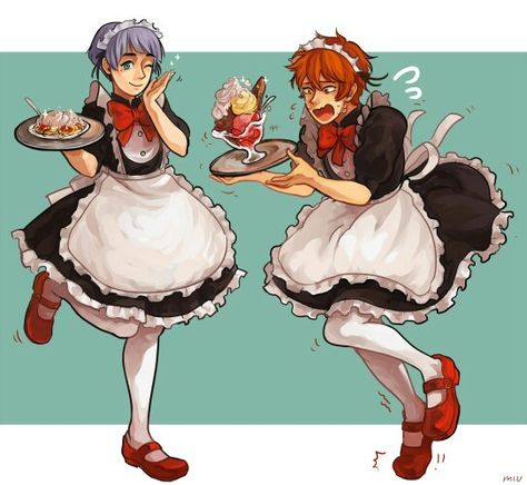 Free! || MomoTori Clumsy Drawing Pose, Clumsy Pose, Maid Pose, Pose Drawing Reference, Momotarou Mikoshiba, Maid Outfit Anime, Custom Puppets, Grey Hair Men, Woman Sketch