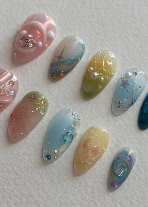 Wave To Earth Nails Design, Fairy Core Nails, Uñas Aesthetic, Wave To Earth, Retro Nails, Simple Gel Nails, Casual Nails, Really Cute Nails, Nails Blue