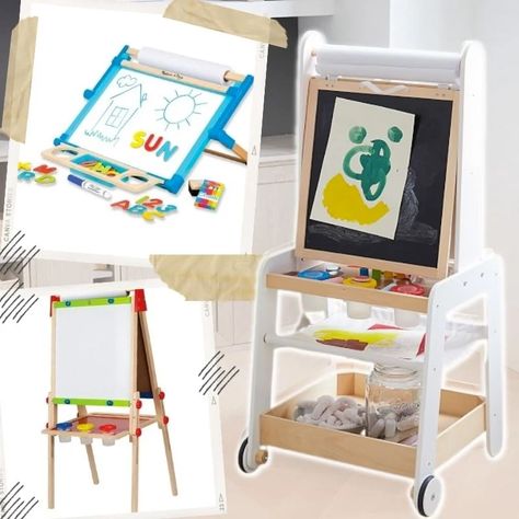 11 Best Easels For Toddlers & Kids with Storage + Paper Rolls in 2022 - The Confused Millennial Toddler Easel, Kids Art Easel, Kids Easel, Tabletop Easel, Art Cart, Art Easel, Wooden Easel, Home Decor Hacks, Painted Cups