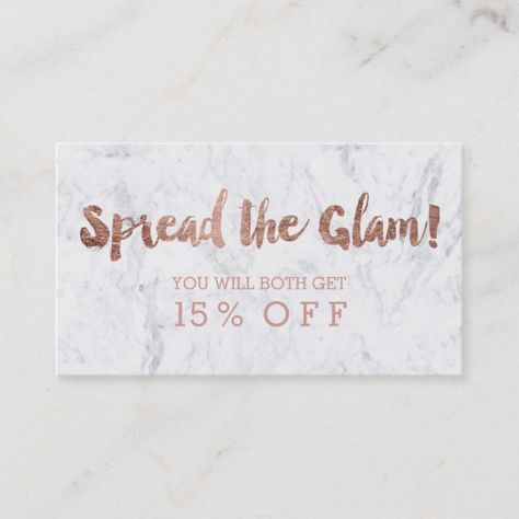 Referral card modern rose gold typography marble 2 #modern #rosegold #whitemarble #trendy #elegant#marble #zazzleaffiliate Brush Typography, Spray Tan Business, January Nail, Lash Quotes, White Marble Background, Hand Lettering Styles, Modern Hand Lettering, Gold Typography, Stylish Makeup