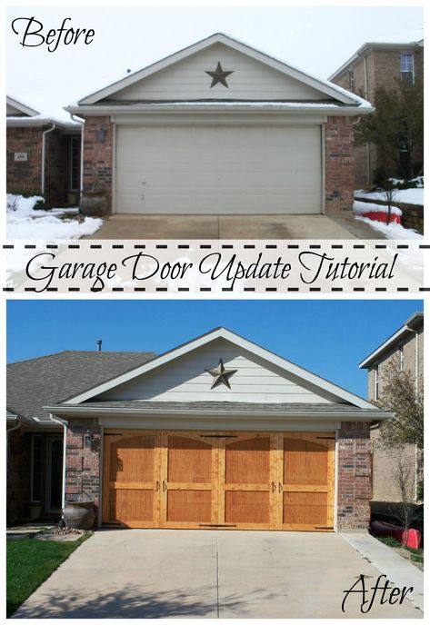 Update your curb appeal with this garage door project. Create a new look for your garage door with this DIY look featured on Remodelaholic.com #garage #garagedoor #diy Garage Door Update, Pergola Garage Door, Carriage Garage Doors, Garage Door Types, Garage Door Makeover, Carriage Doors, Diy Garage Door, Garage Door Design, Modern Garage