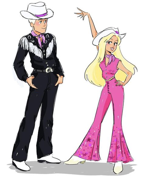 Girly Art Poses, Barbie Movie 2023 Fanart, Barbie Outfits Drawing, Ken Barbie Movie Fanart, Barbie And Ken Fanart, Barbie And Ken Drawing, Ken Fanart Barbie, Barbie Movie Fanart, Ken Drawing