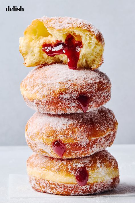 This is more than just a jelly donut. Jelly Doughnut Recipe, Diy Frosting, Pocket Food, Jelly Donuts, Jelly Donut, Jelly Doughnuts, Polish Desserts, Breakfast Places, Doughnut Recipe