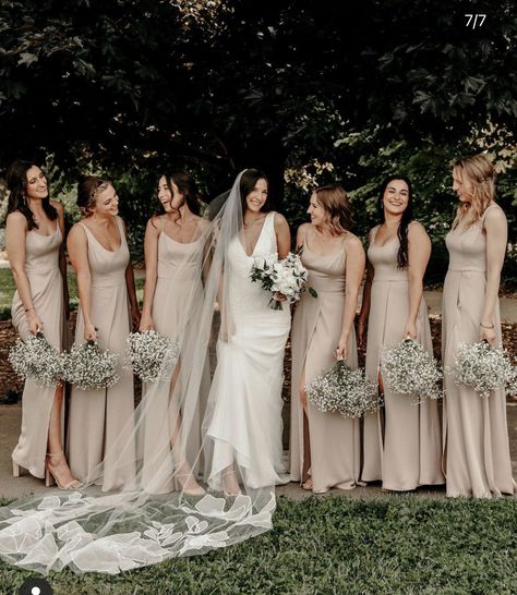 Wedding Color Beige, Beige Aesthetic Wedding Theme, Bridesmaid Nude Dresses, Champagne White And Greenery Wedding, Wedding Beige Theme, Beige Entourage, Nude Color Wedding Theme, Taupe Wedding Theme, Tan Wedding Theme