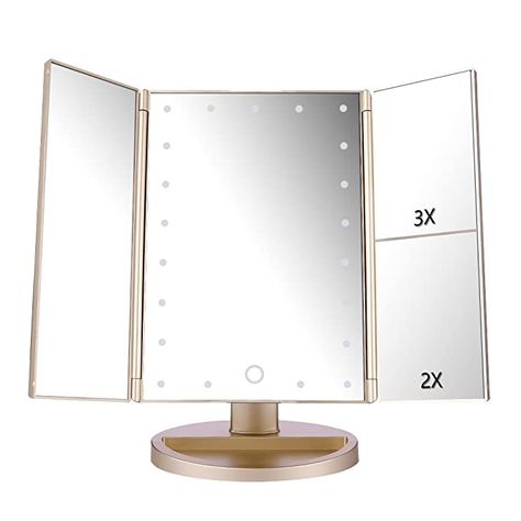 Amazon.com: deweisn Tri-Fold Lighted Vanity Mirror with 21 LED Lights, Touch Screen and 3X/2X/1X Magnification Mirror, Two Power Supply Mode Tabletop Makeup Mirror,Travel Mirror: Beauty Cheap Mirrors, Lighted Vanity, Compact Desks, Make Up Mirror, Trifold Mirror, Mirror Panels, Shaving Mirror, Desk Mirror, Makeup Vanity Mirror