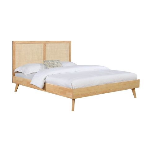 A new take on a classic midcentury modern look, this queen-sized bed frame and headboard is a fresh addition to your bedroom. Sleek design lines combined with a woven rattan cane headboard give a light, textural look with fresh organic allure. Accented by flared solid wood legs, this bed embodies casual elegance. Whether placed in a coastal retreat or a downtown loft, this platform bed offers strong, reliable support. Just add a mattress and you’re ready for a great night’s sleep. Overall Width: Coastal Bed Frame, Boho Bed Frame, Cane Headboard, Modern Bohemian Bedroom, Downtown Loft, Cane Bed, Powell Furniture, Rattan Bed, Rattan Cane