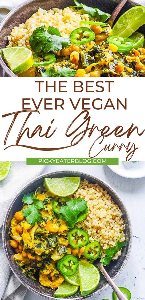 Cauliflower Green Curry, Vegan Green Thai Curry Recipes, Green Chickpea Curry, Vegetarian Green Curry Recipes, Vegan Green Curry Recipes, Kale Curry Recipes, Green Curry Chickpeas, Green Curry Vegetarian, Green Curry Vegan