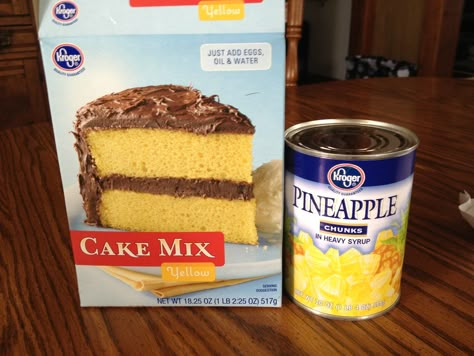 it is in the oven now...had a can of crushed pineapple that I wanted to use up, so using that instead, the raw batter tasted pretty good! will see how it bakes up! Two Ingredient Cakes, 2 Ingredient Cakes, Easy Pineapple Cake, Yellow Cake Mix Recipes, Pineapple Cake Recipe, Boxed Cake Mixes Recipes, Cake Mix Desserts, Hard Boiled Egg, Sugar Free Cake