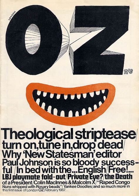 cMag201 - Oz Magazine cover "Theological Striptease" by Paul Johnson / February, 1967 / Issue nº 1 Martin Sharp, Oz Magazine, Magic Realms, Magazine Front Cover, Illustration Photo, Cultura Pop, Design Graphique, Summer Of Love, Magazine Design