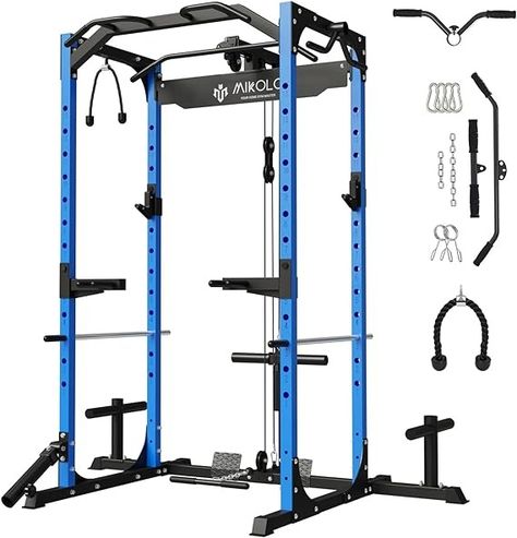 Amazon.com: Mikolo Power Cage, Power Rack with LAT Pulldown, 1200 Pounds Capacity Workout Cage with More Training Attachments, Squat Rack for Home Gym (Blue-2022) : Sports & Outdoors Diy Home Gym, Lat Pulldown, Squat Rack, Power Rack, Home Gym, No Equipment Workout, Home Diy, Gym, Train