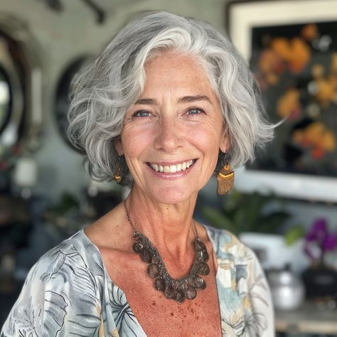 Short Grey Wavy Hair, Grey Hair Bob Older Women, 70 And Fabulous, Gray Hairstyles For Women, Curly Gray Hair, Gray Shag, Grey Hairstyle, Short Grey Haircuts, Curly Bobs