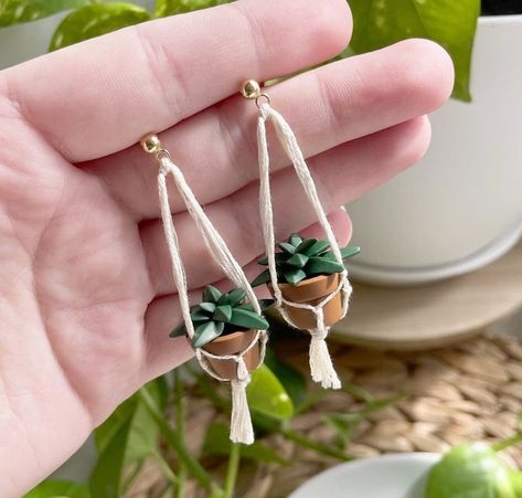 Succulent Earrings, Garden Earrings, Plant Earrings, Earrings Hanging, Polymer Clay Flower Jewelry, Diy Earrings Polymer Clay, Earrings Clay, Food Earrings, Funky Earrings