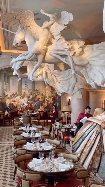 Greek Interior Design, European Club, Architecture Blueprints, London Restaurant, Greek Temple, Ceiling Murals, London Restaurants, Little Italy, Painted Ceiling