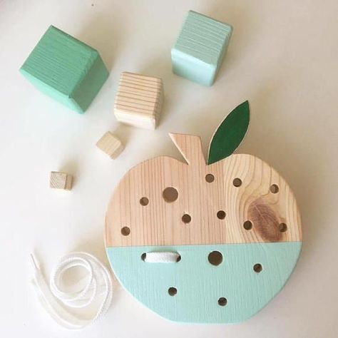 handmade wooden lacing apple toy Lacing Toy, Diy Sensory Board, Making Wooden Toys, Montessori Baby, Kids Wooden Toys, Handmade Kids, Kids Wood, Preschool Kids, Montessori Toys