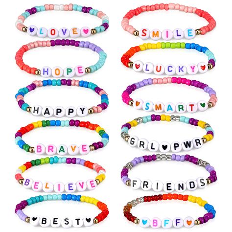 PRICES MAY VARY. 12 Styles: you will get 12 packs of girls bracelets in 12 different styles, they are decorated with English words, such as 'hope', 'love', 'courage' etc., sufficient quantities and various styles can meet your daily matching needs or sharing needs Quality Material: these bracelets are made of quality acrylic material, strong, reliable and safe, these ornaments on bracelets are smooth to touch, which will not cause a burden to people's wrists, not easy to break or fade, reusable Bracelets Letter Beads, Bracelets For Girls, Letter Bead Bracelets, Toddler Bracelet, Princess Theme Party, A Burden, Word Bracelet, Kids Bracelets, Beads Bracelets