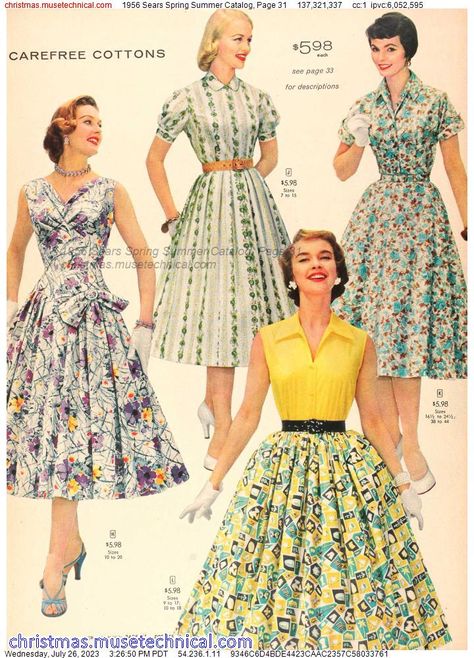 50s Catalog, 50s Aesthetic Fashion, 1950s Housewife Fashion, 1950s Girls Fashion, 50s Housewife Dress, Housewife Dress, Vintage Clothes Patterns, 1950s Fashion Women, Retro Spring