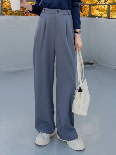 DAZY High Waist Plicated Detail Wide Leg Pants -SHEIN 2023 Minimalist, Women Suit Pants, Formal Pant, Wide Leg Pants Outfit, Women Suits, Muslim Outfits Casual, Stylish Winter Outfits, Shein Outfits, Wide Trousers