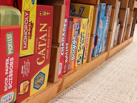 Board Game Storage Shelves, Board Game Bookshelf, Where To Store Board Games, Board Game Closet, Ways To Store Board Games, Organizing Board Games, Storing Board Games, Books And Board Games Storage, Bookshelf Board Games