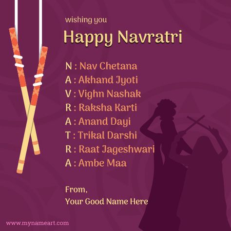 Wishing You Happy Navratri Name Picture 2018 Navratri Begins Wishes, Nav Ratri Wishes, Navratri Notes For Instagram, Chait Navratri Wishes, Navratri Quotes For Instagram Post, First Day Of Navratri Images, Navratri Meaning, Navratri Images With Quotes, Navratras Wishes