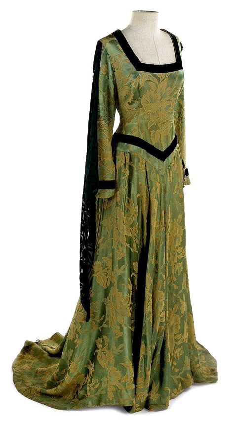 FANTASY & MEDIEVAL WONDERFULL FASHION Green And Gold Medieval Dress, Medieval Dresses Aesthetic, Green Medieval Gown, 1200s Fashion, Medival Outfits Women, 13th Century Fashion, Green Medieval Dress, Gaun Abad Pertengahan, Tale Dress