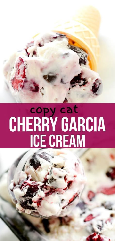 Cherry Garcia Ice Cream Recipe, Chocolate Cherry Ice Cream Recipe, Ninja Creami Cherry Garcia, Cherry Garcia Ninja Creami, Kumio Ice Cream Recipes, Cherry Cheesecake Ice Cream, Cherry Garcia Ice Cream, Ice Cream Machine Recipes, Cherry Ice Cream Recipe