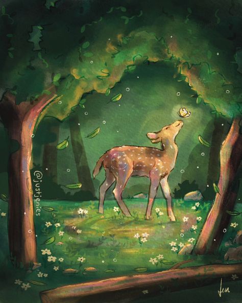 05 | Fawn 🌿💕✨️ I feel like I'm experimenting a lot more this Peachtober and I'm so ready for the rest of the month. I absolutely loved drawing this magical encounter between fawn and butterfly in the depths of a forest. ✏️ Digital art made with @procreate #peachtober24fawn #peachtober24 #peachtober @peachtober #digitalart whimsicalart #illustrationartists #drawdaily #modernartwork #bambi #magicalart #artnature #forestart #procreate #animalart #fawn Forest Drawing With Animals, Forest Digital Art, Loved Drawing, Deer Drawing, Forest Drawing, October Art, Alt Art, Art Pins, Proud Of Myself