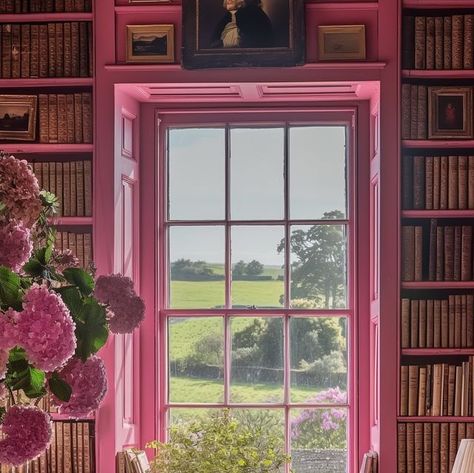 JEN CONNELL | Interiors & Lifestyle on Instagram: "Pretty in pink library 🩷  Do you have any good book suggestions? 📖  #interiordesign #pinkpinkpink #pinkaesthetic #ai #aiart" Pink Library, Cottagecore Pink, French Castle, Pink Rooms, Passenger Princess, Library Aesthetic, French Castles, Pink Palette, Pink Books