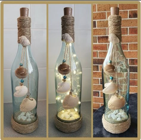 Art Bottle, نباتات منزلية, Glass Bottle Diy, Diy Glass Bottle Crafts, Wine Glass Art, Shell Crafts Diy, Wine Bottle Art, Glass Bottles Art, Wine Bottle Diy Crafts