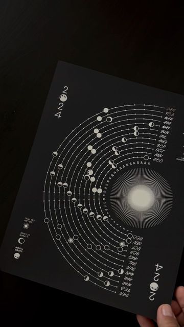 VQ™ Shop on Instagram: "Introducing the newest addition to our Lunar Calendar Collection. Available on the shop with an early bird special and ready for shipping! Previous calendars are being updated for 2024 and are available for preorder at a discount. Shipping starts mid November. Calendars are printed and hand foiled in-house in our signature silver foil on black heavyweight cardstock, packed and sealed in a sturdy envelope ready for gifting." Lunar Calendar 2024, Creative Calendar Design Layout, Clock Poster, Calendar Design Layout, Creative Calendar, Vintage Calendar, Calendar Layout, Astronomy Art, Moon Calendar